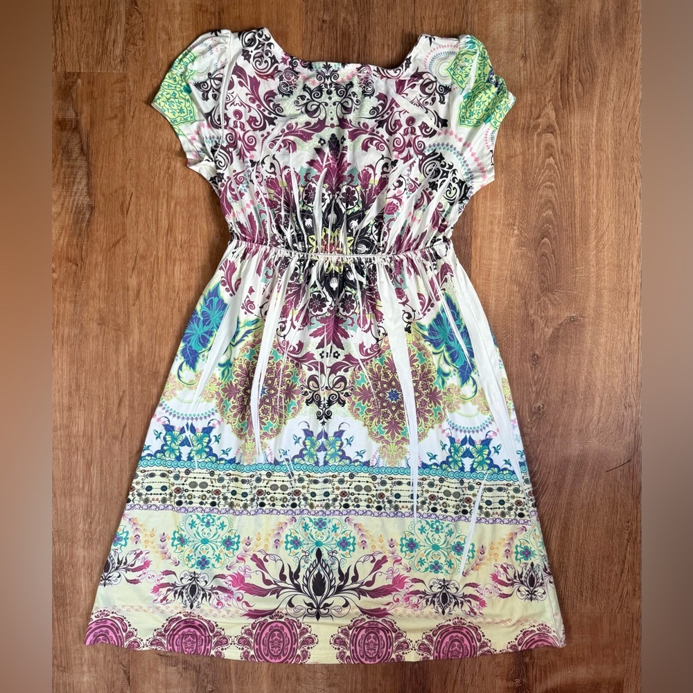 R Rouge Girls Rhinestones Boho Paisley Empire Waist Dress Juniors Size Small - Picture 3 of 7